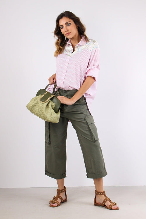 Camicia Riga Inserto Fantasia Bianco/rosa