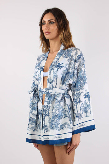 Kimono Cintura Fantasia Palme Bianco/blu - 3