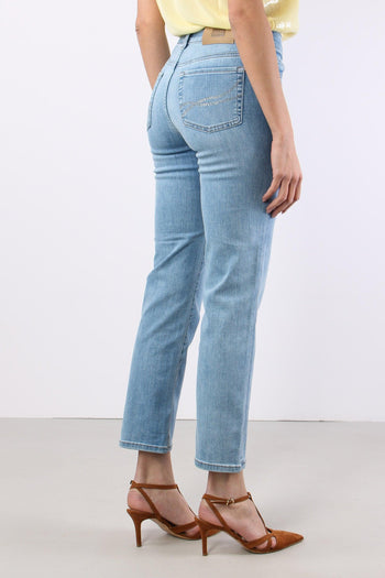 Jeans Slim Tasche Strass Denim Chiaro - 6
