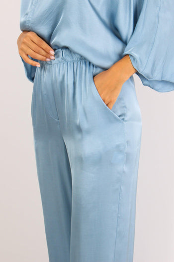 Pantalone Palazzo Effetto Raso Azzurro - 6