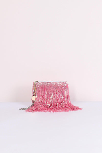 Pochette Paillettes Frange Pink