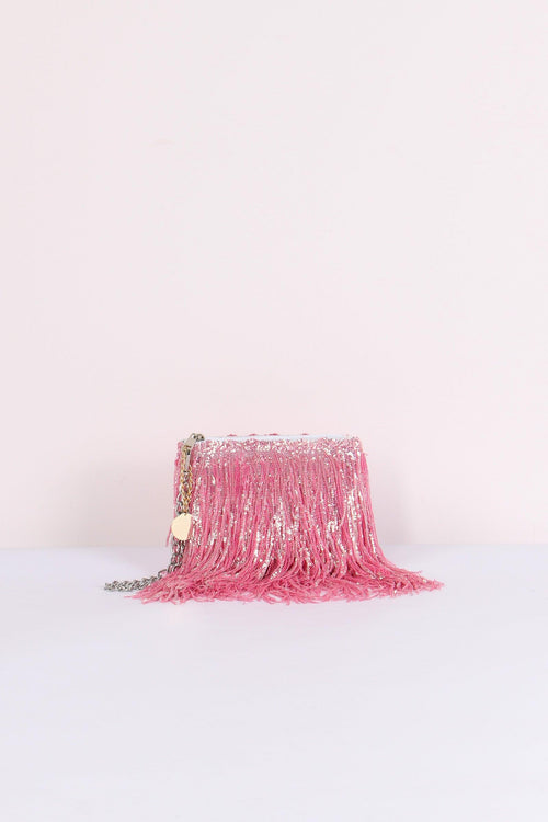 Pochette Paillettes Frange Pink
