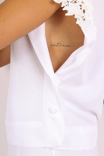 T-shirt Squadrata Macrame Bianco - 7