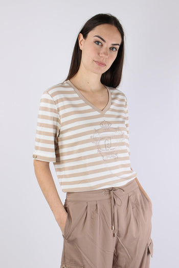 T-shirt Riga Scollo V White/almond - 3