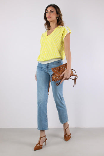 Maglia Scollo V Bottoni Riga Jasmine/white - 4