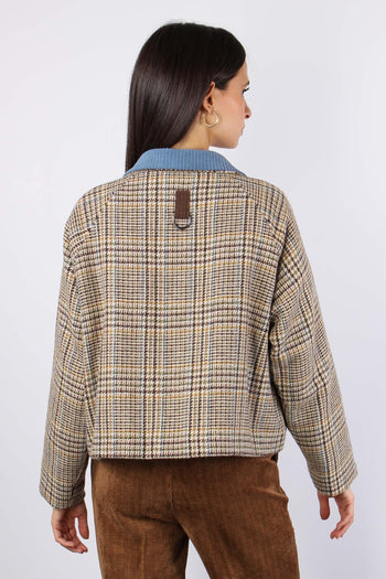 Giubbotto Tweed Colletto Vellu Beige/azzurro - 3