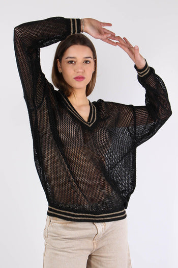 Maglia Scollo V Traforata Nero - 2