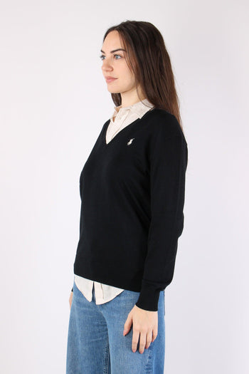 Pullover Cotone Scollo V Polo Black - 6