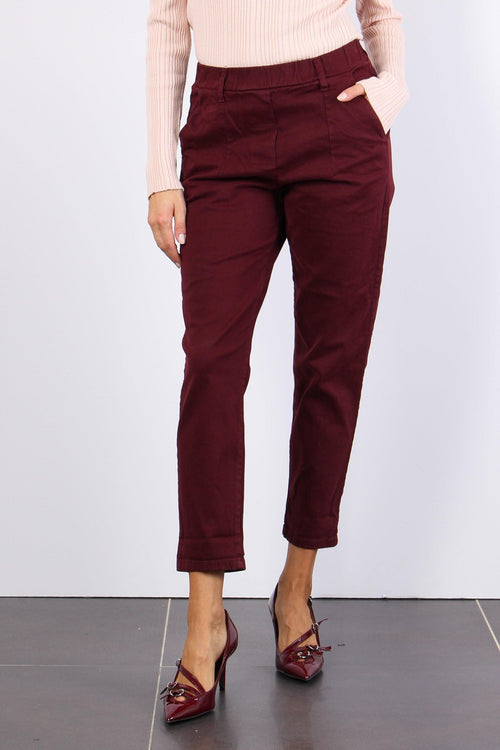 Pantalone Gabardina Elastico Bordeaux - 2