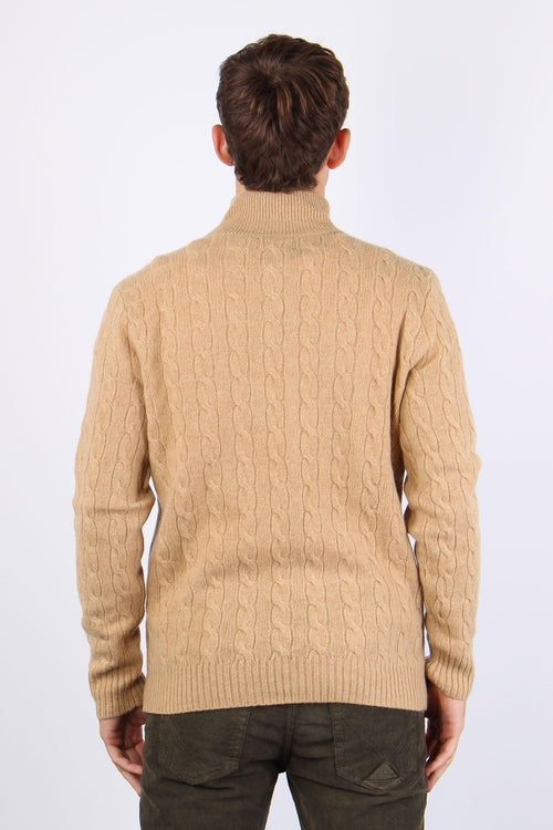 Pullover Mezza Zip Lana Trecce Camel Melange - 2