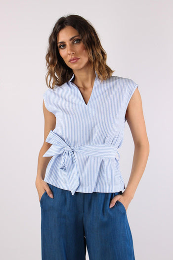 Camicia Smanicata Strass Cintu Blu - 2