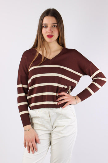 Maglia Scollo V Righe Moro/panna - 2