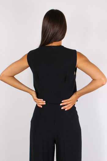 Gilet Corto Bottone Gioiello Nero - 3