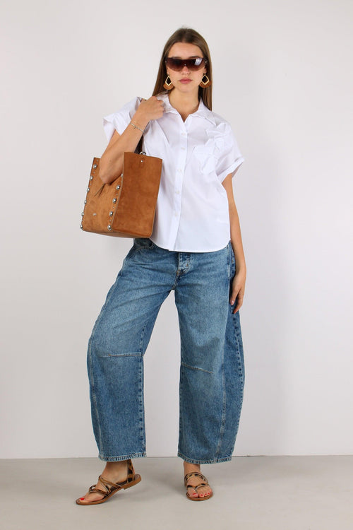 Camicia Applicazione Fiori Bianco