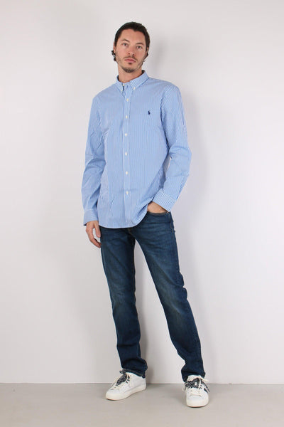 Camicia Slim Popeline Riga Light Blu/white