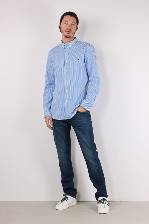 Camicia Slim Popeline Riga Light Blu/white