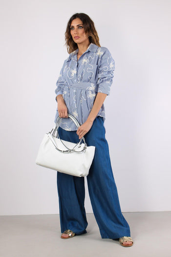 Camicia Over Riga Cravatta Ric Bianco/blu - 5