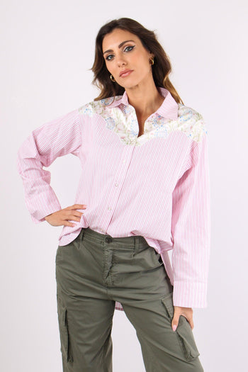 Camicia Riga Inserto Fantasia Bianco/rosa - 2
