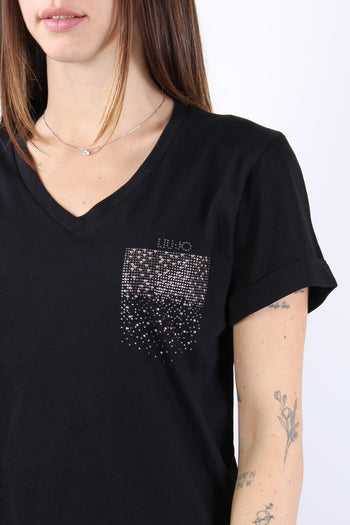 T-shirt Scollo V Taschino Stra Nero/strass - 6