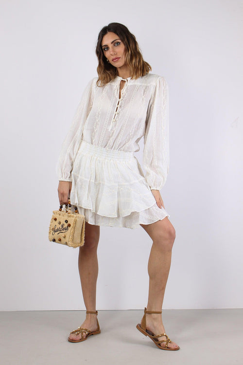 Blusa Ricami Laccetto Collo Panna