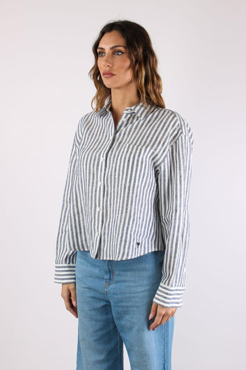 Albatro Camicia Lino Riga Tasca Bianco/blu - 3