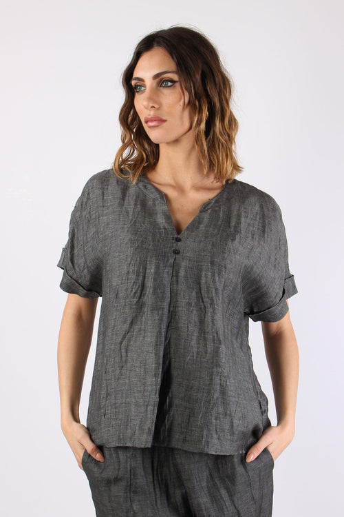 Blusa Scollo V Bottoni Grigio