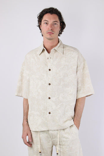 Camicia Manica Corta Ricamo Ecru - 2