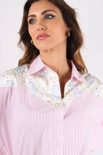 Camicia Riga Inserto Fantasia Bianco/rosa - 6