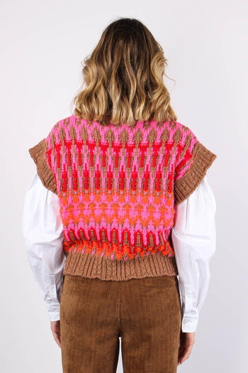 Gilet Smanicato Multicolor Cammello/fucsia - 3