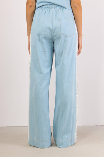 Pantalone Palazzo Banda Macram Denim - 4