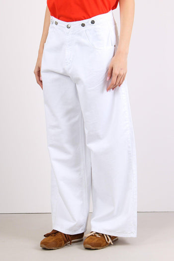 Denim Palazzo Bottoni Bianco - 3
