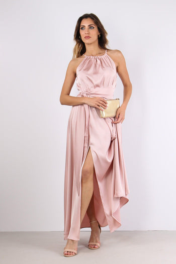 Abito Raso Allaccio Dietro Cipria - 2