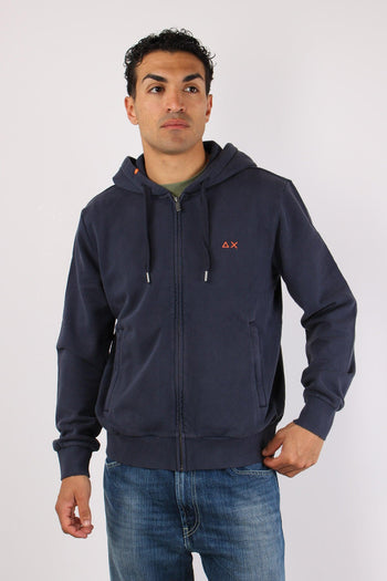 Felpa Zip Cappuccio Lavata Navy Blue - 2