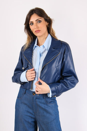 Giubbotto Corto Ecopelle Blu - 6