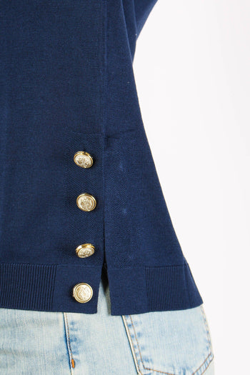 Maglia Over Bottone Fondo Blu - 8