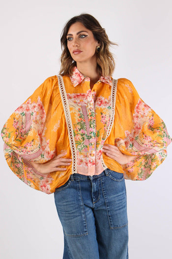 Camicia Cropped Manica Ampia Arancio - 3