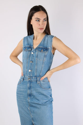 Abito Jeans Smanicato Spacco Denim Medio - 7