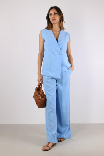 Pantalone Palazzo Misto Viscos Azzurro - 5