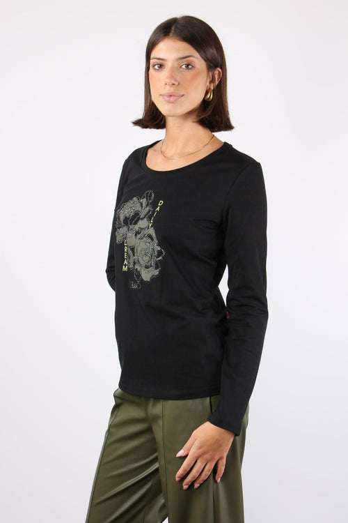 T-shirt Ml Logo Strass Nero/dark Green - 2