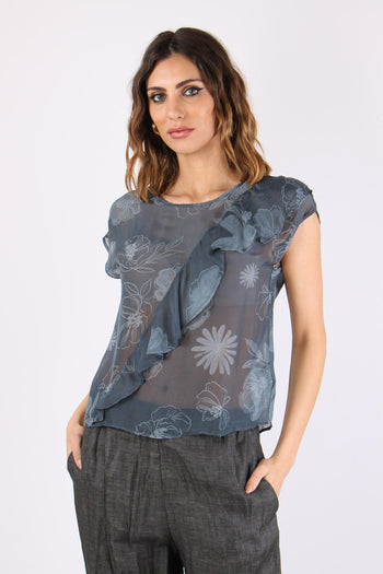 Blusa Rouches Stampa Fiori Blu/fiori - 2