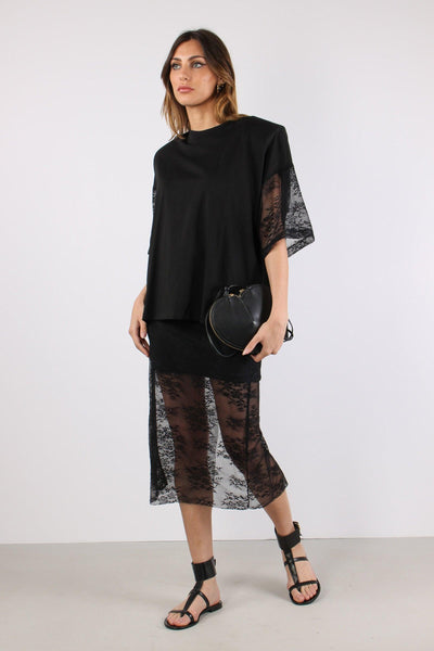 T-shirt M/m Spalline Pizzo Nero