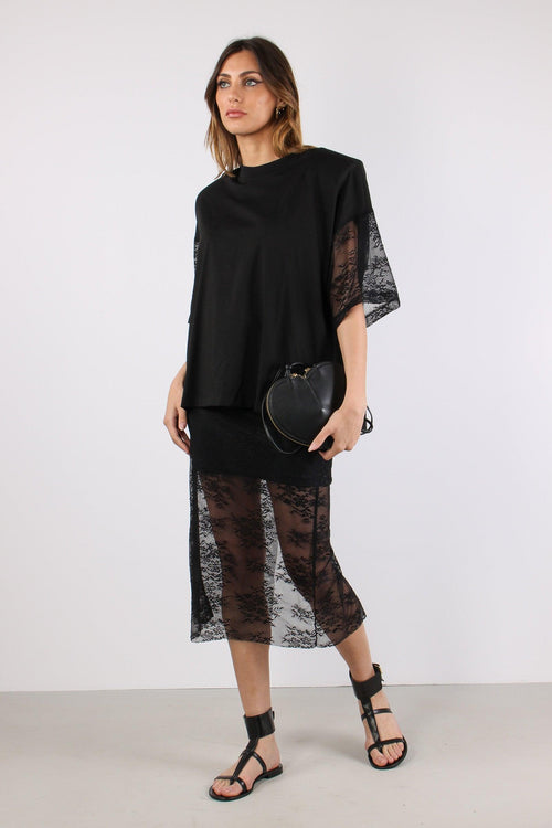 T-shirt M/m Spalline Pizzo Nero