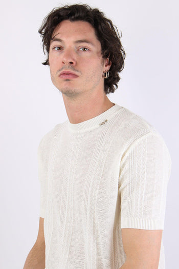 T-shirt Cotone Lavorato Panna - 7