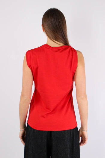 T-shirt Asimmetrica Logo Stras Rosso - 3