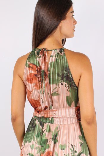 Abito Fantasia Fiori Lurex Pesca - 8