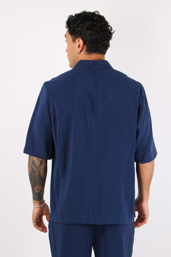 Banana Camicia Tasche Cupro Blu - 5
