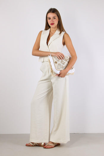 Gilet Cropped Misto Viscosa Panna - 5