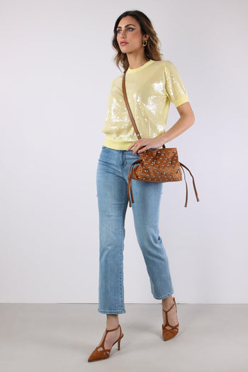Jeans Slim Tasche Strass Denim Chiaro - 3