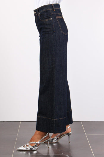 Denim Crop Orlo Alto Denim Scuro - 3