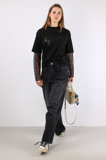 T-shirt Cotone Logo Pizzo Nero - 3